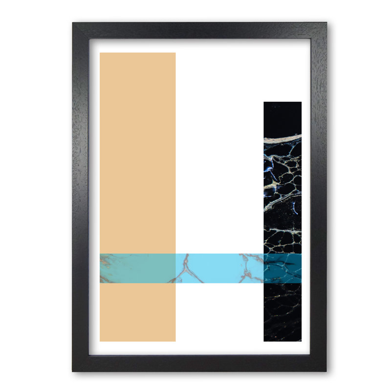 Blue Sand Abstract Rectangles - Print, 60 cm H x 42 cm W x 5 cm D, Black Grain Frame
