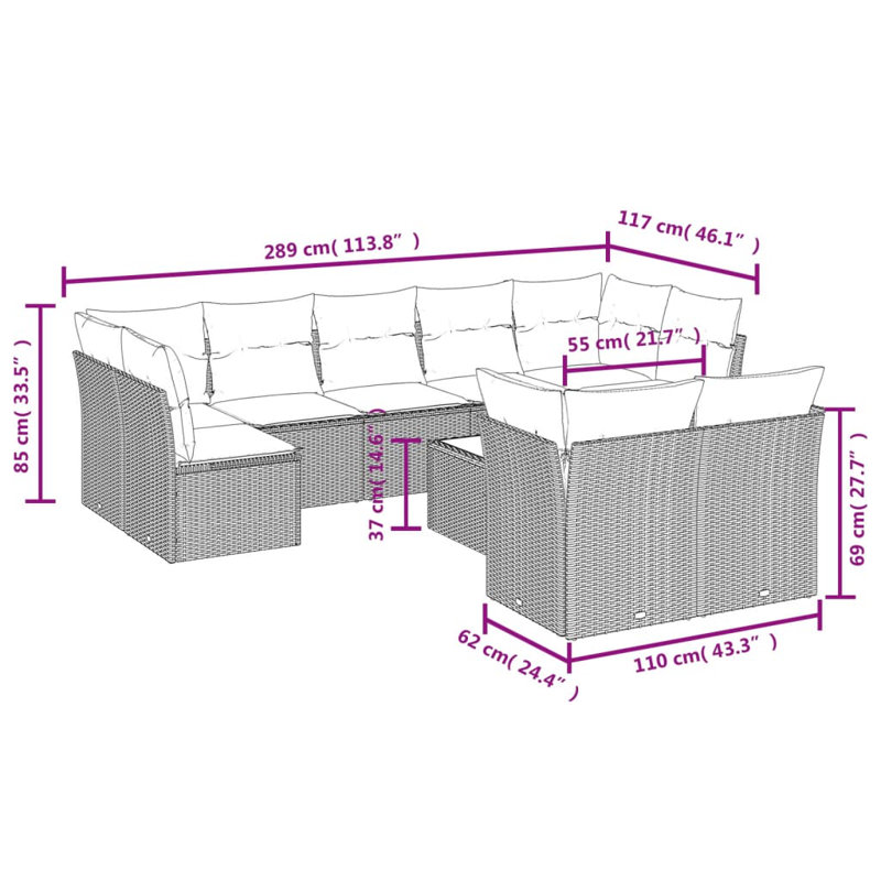 Ensemble de canapé de jardin Vidaxl gris