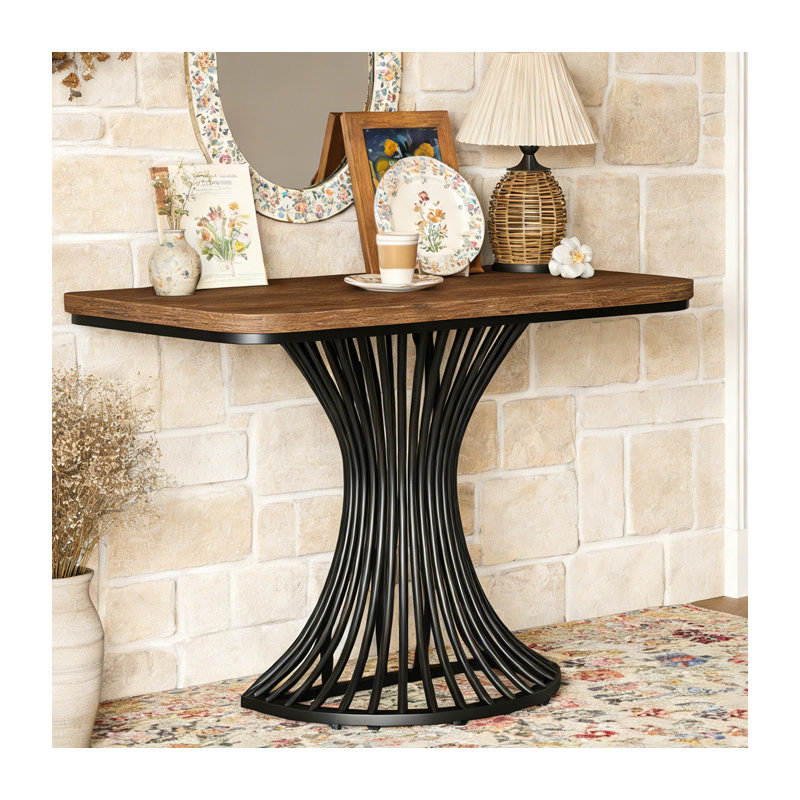Accent Console Table Sofa Table with Geometric Metal Base