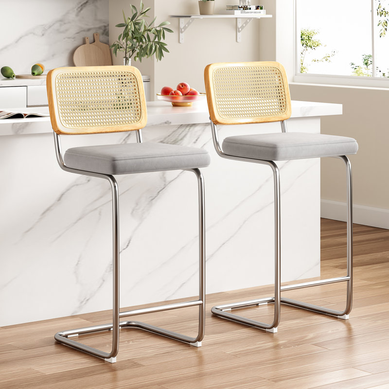 Baumgartner Upholstered Counter Stool with Metal Frame, Counter Stool (24" Seat Height), Silver, Light Gray