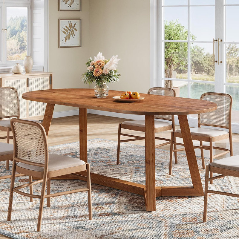 Oval Solid Wood Dining Table, Walnut