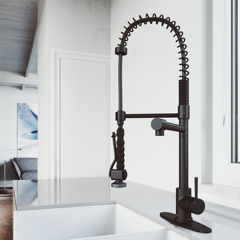 Robinet de cuisine rétractable à 1 poignée H 27 po Zurich, Noir mat