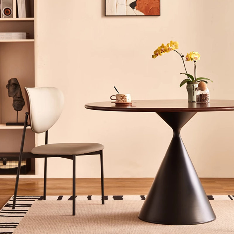 Walnut+Black Round Solid Wood Dining table, 29.53"H x 43.31"L x 43.31"W