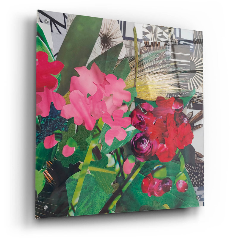 Art mural en verre Poolside Geraniums 2 'par Coco Good, H 24 po x l 24 po x P 0,2 po
