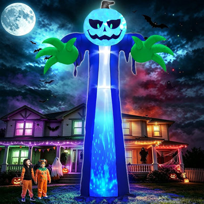 Décoration gonflable fantôme pour citrouille pour l'Halloween avec lumières DEL rotatives, décoration géante pour pelouse, jardin, terrasse, porche, maisons hantées et fêtes d'Halloween