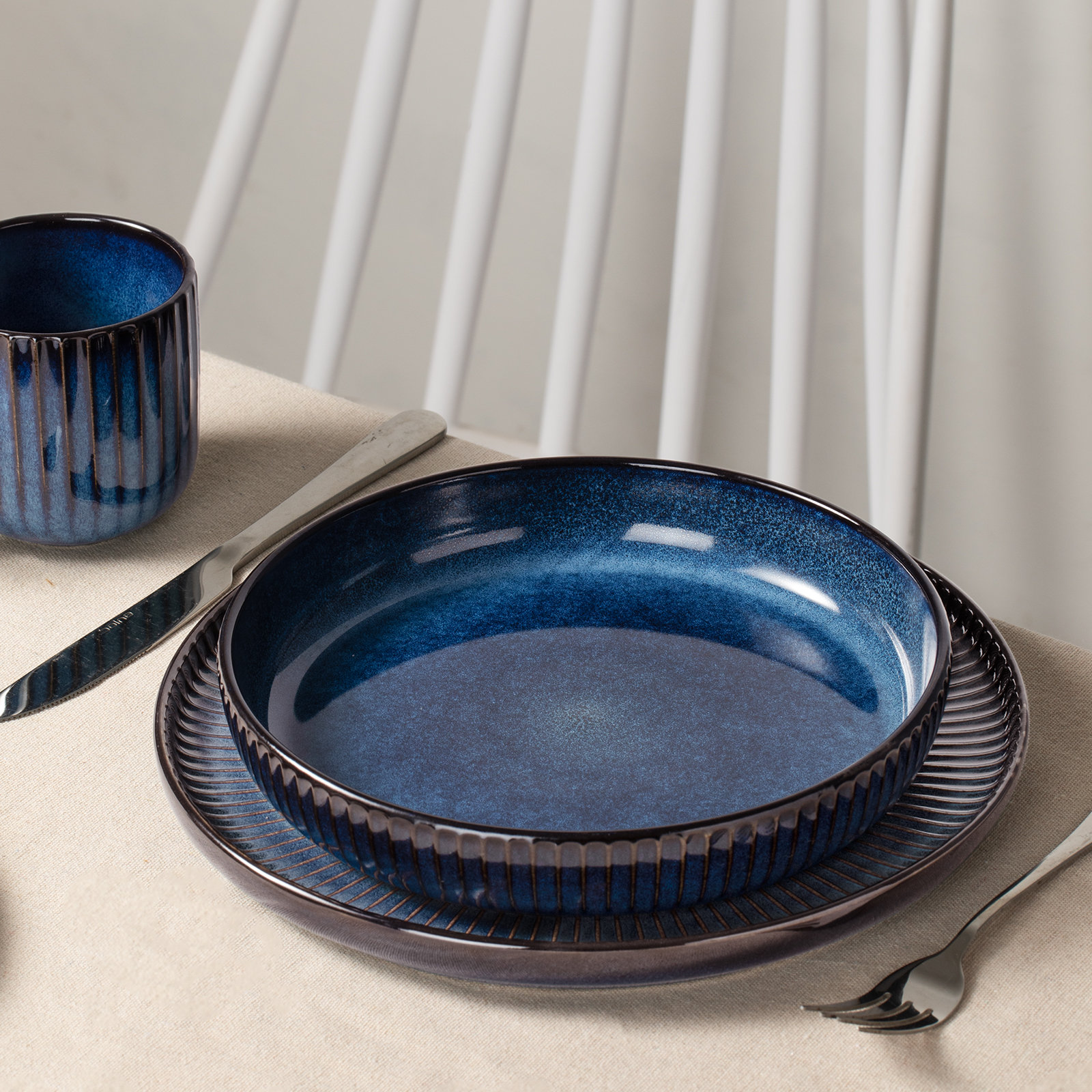 Stoneware Pasta Bowl, Nebulas Blue