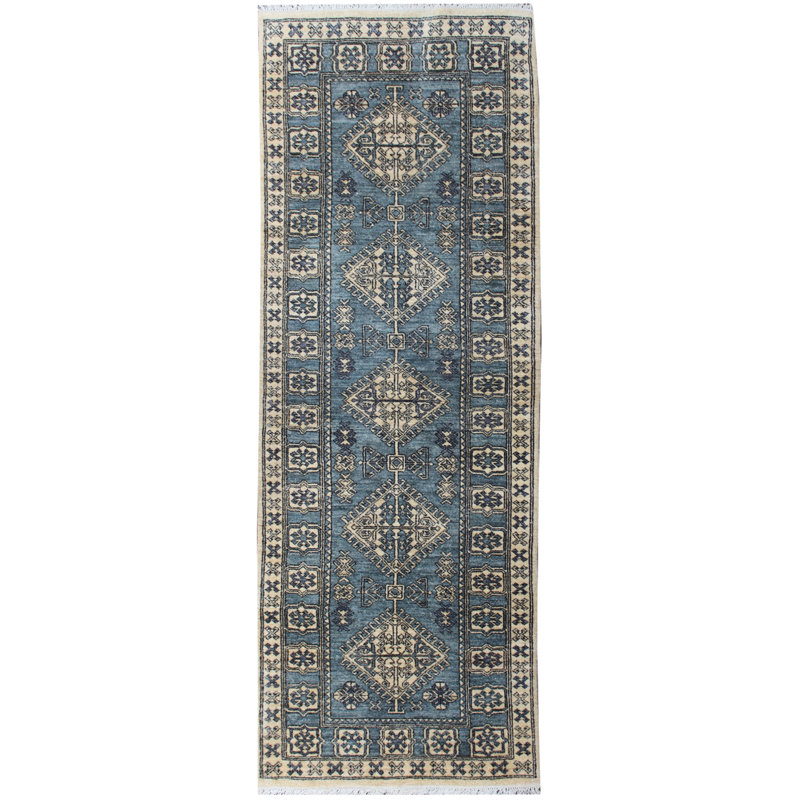 Geometric Hand Knotted 97cm X 274cm Area Rug