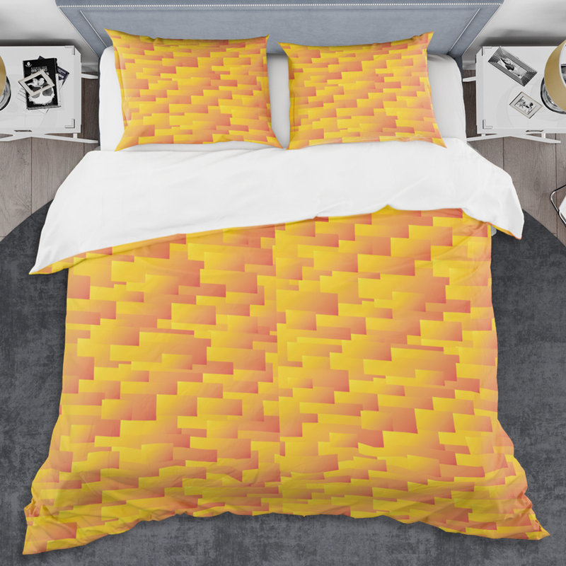 Ensemble de housse de couette rétro mid-century square square viii, Housse de couette simple et 2 taies décoratives