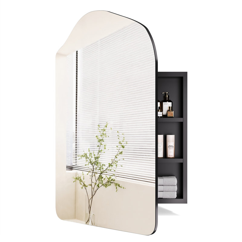 Armoire à pharmacie de salle de bain avec miroir 20 po x 30 po, miroir de meuble-lavabo moderne avec rangement, encastré et fixé au mur, métal noir, stable, installation facile