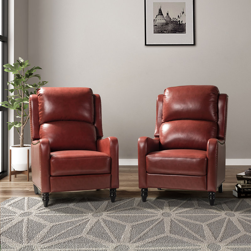 Fauteuil inclinable manuel en cuir véritable 29,5 po Amee, Cuir véritable rouge