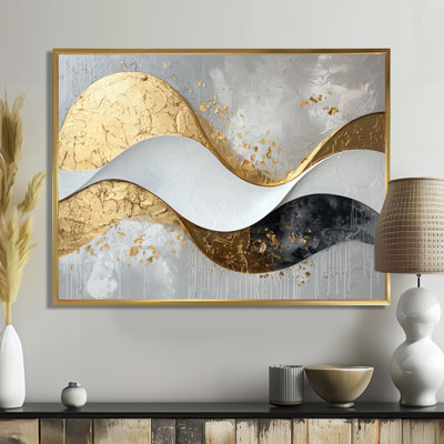 Ognen Abstract Grove Of Introspection In Gold And White I - Abstract Modern Waves Wall Art Decor