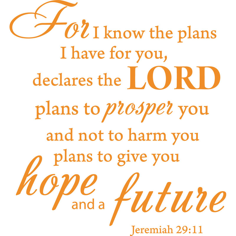 Adhésif décoratif verset biblique «For I Know the plans Jeremiah 29:11», Orange, H 20 po x l 18 po