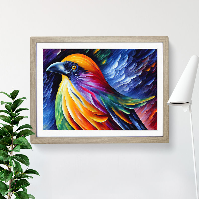 Raven Bird Vol.1 Abstract - Single Picture Frame Painting, 25cm H x 34cm W x 2cm D, Oak