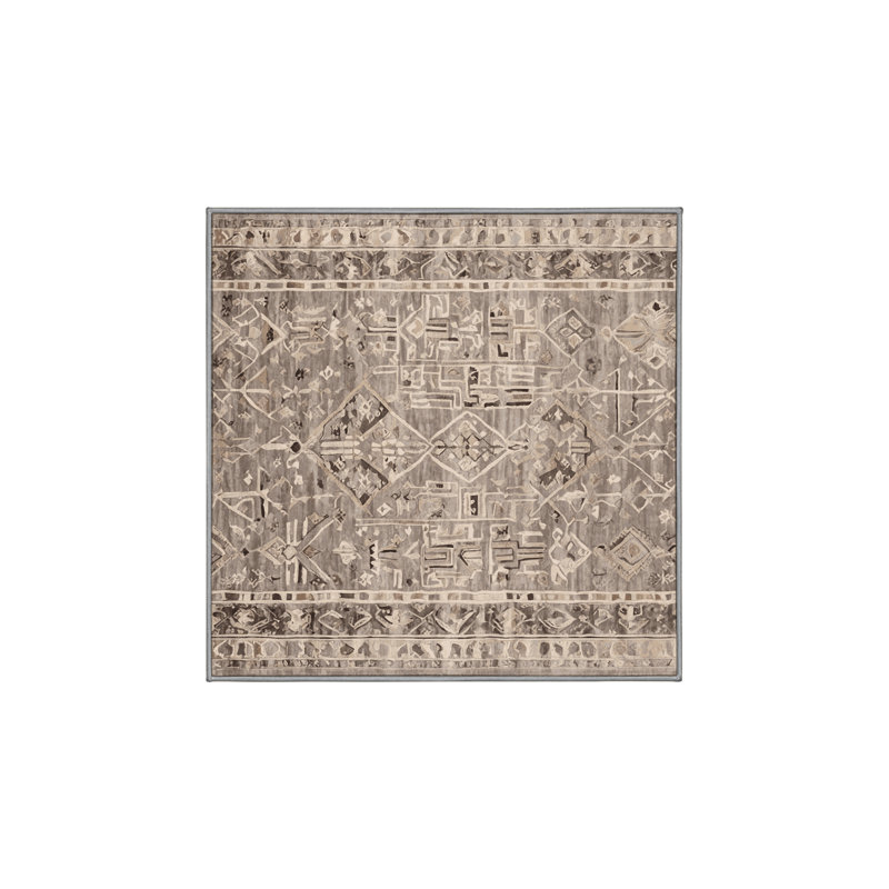 Machine Washable Gray Area Rug, Square 4'