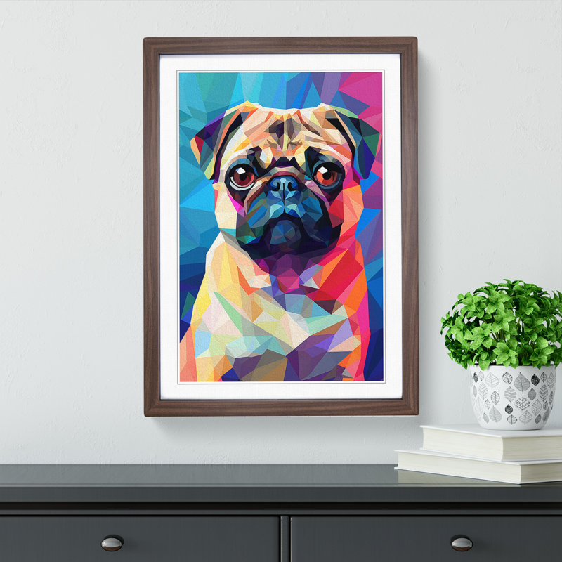 Pug Orphism - Single Picture Frame Print on Wood, Walnut, 46" H x 34" W x 2" D