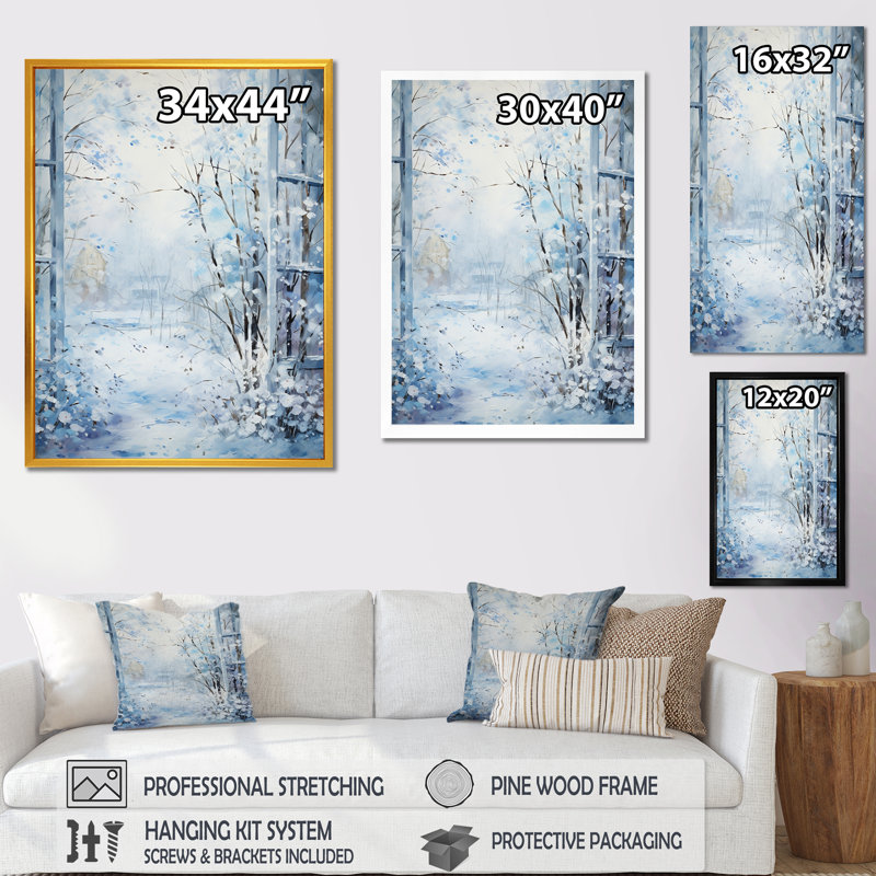 «White and Blue Winter Forest Collage I», art mural paysage d'hiver, Toile tendue, 40" H x 30" W