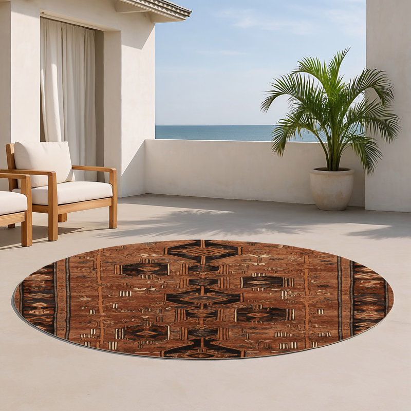 Tapis turc intérieur et extérieur brun, Rond 5 pi