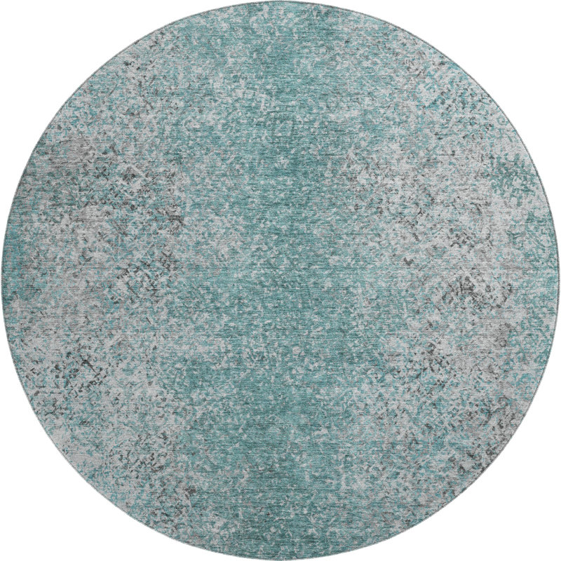 Premium Machine Washable Prisco Teal Rug, Round 8'