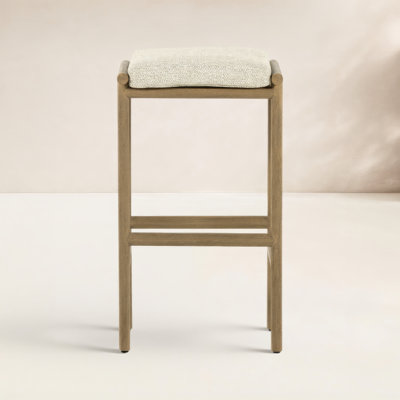 Carrah Teak Backless Outdoor Bar Stool with Cushion