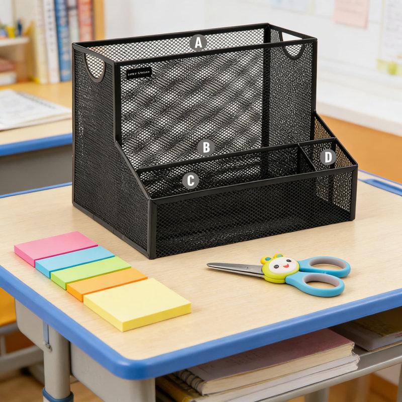 Organisateur de bureau en métal avec 4 compartiments de rangement verticaux pour les documents de format lettre, les fournitures de bureau et l'organisation à la maison