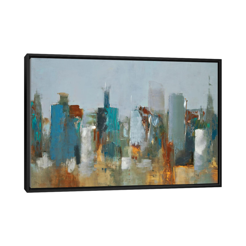 « cityscape », impression sur toile, H 18 po x l 26 po x P 1,5 po, Toile avec cadre noir, Pas de tapis