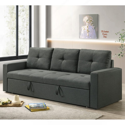 Fabric Upholstered Sleeper Sofa with Tufted Cushions, Dark Gray