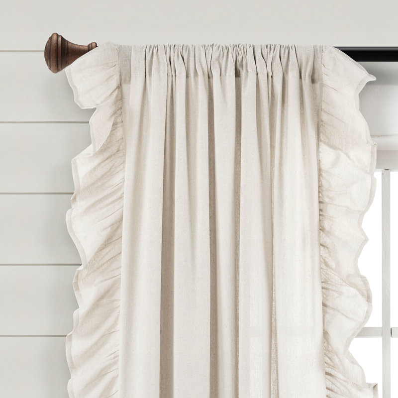 Off-White Linen Ruffle Rod Pocket Window Curtain Panel 95" x 54"
