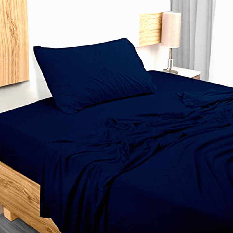 Navy Jersey Comfort Set - Soft Cotton Bed Twin Sheets - Stretchy 3 Piece Set - Cozy Jersey Knit Sheets - Navy Blue Bedding Set