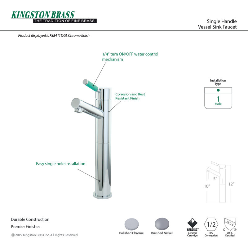 Green Eden Vessel Sink Faucet, Polished Chrome