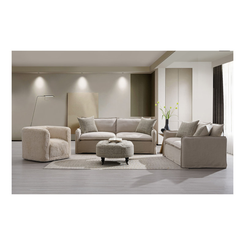 Canapé en tissu beige avec 2 coussins décoratifs Upend