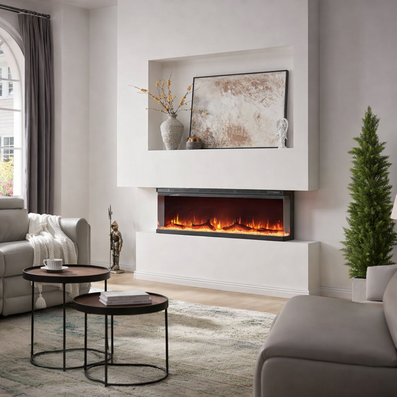 FLAMEKO Leura 3-Sided Panoramic View Electric Fireplace, 9 Colour LED Flame Effect, 1.8kW Heater with Remote, Logs & Crystals