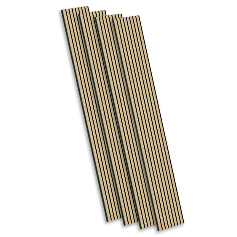 4 PCS 106"L x 12.6"W Acoustic Slat Wall Panels, Eco-Wood Look for Home/Office Wall & Ceiling (37.12 sq. ft.), Natural Oak
