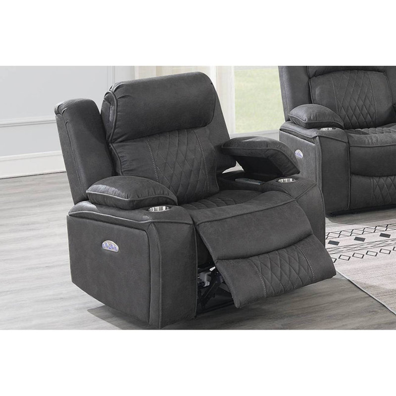 Power Motion Recliner Chair 1Pc Chair Contemporary Gel Leatherette Storage Arms W Cup Holder Living Room Furniture, Charcoal