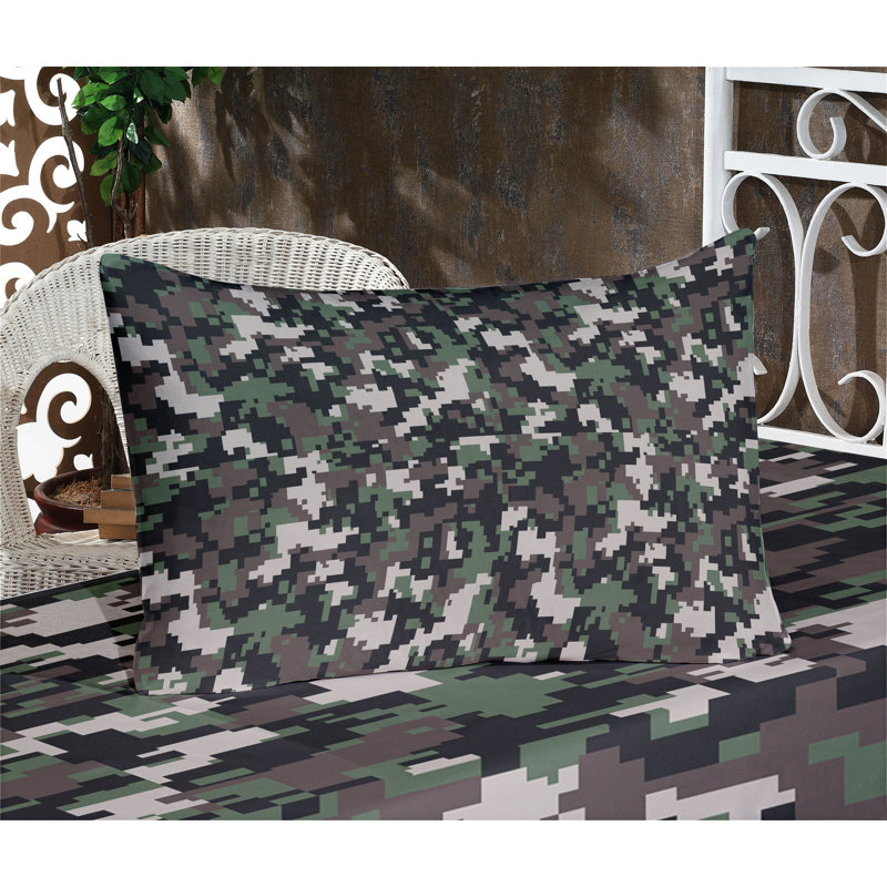 Ensemble de draps et taies décoratives Ambesonne Camo, vert armée beige et brun