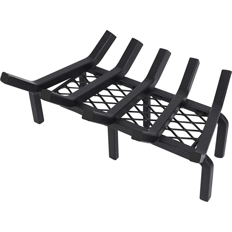 Grille de foyer de 17 pouces avec support de braise, grille de bûches en fonte, support de bûches de cheminée, support en bois robuste pour foyer en acier, support pour foyer en bois forgé extérieur