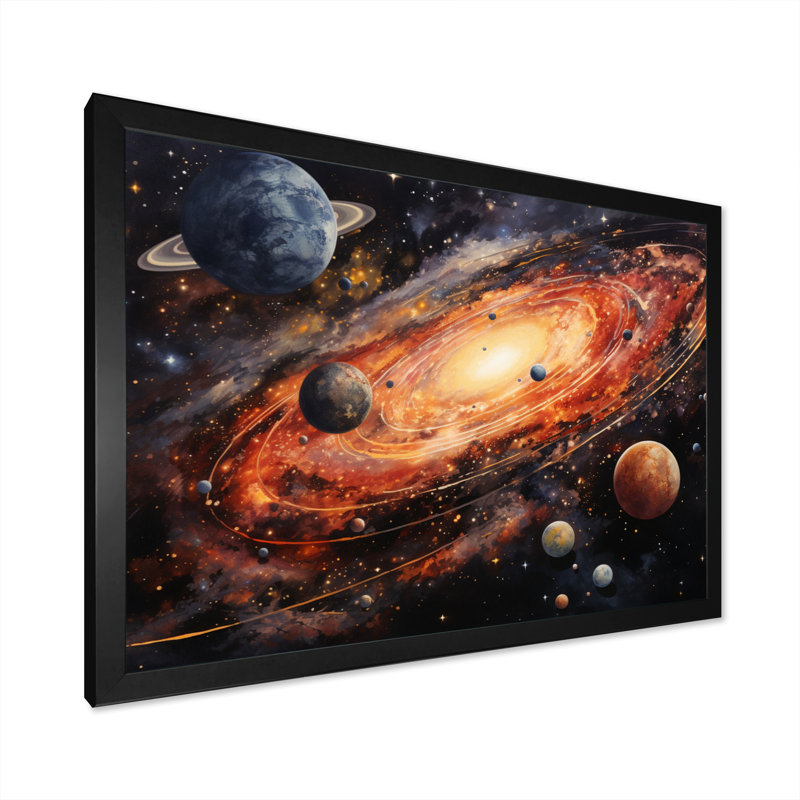 «Météores Comets Embrace I» sur toile, H 24 po x l 32 po x P 1 po, Cadre photo noir