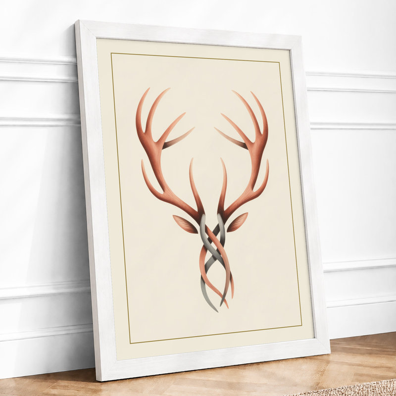 Antlers in Terracotta Botanical - Framed Print, A3 - 42.0 x 29.7 cm, White