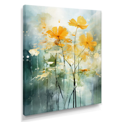 «Yellow Buttercup Spring Blossoms Vintage Green - Buttercups», reproduction d'art murale