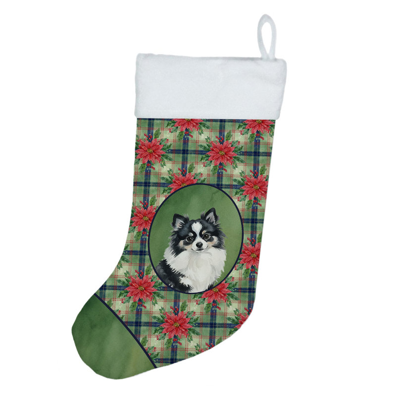 Chaussette de Noël noire et blanche Pomeranian