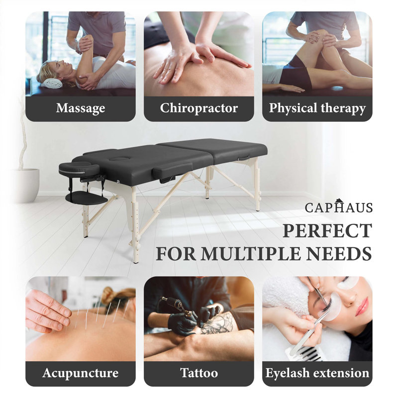 CAPHAUS 84" Foldable Memory Foam Massage Table with adjustable legs, 28”/32” Wide, Black/Purple, Black/White