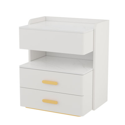 Wooden Nightstand With 2 Drawers And Marbled Worktop by Mercer41