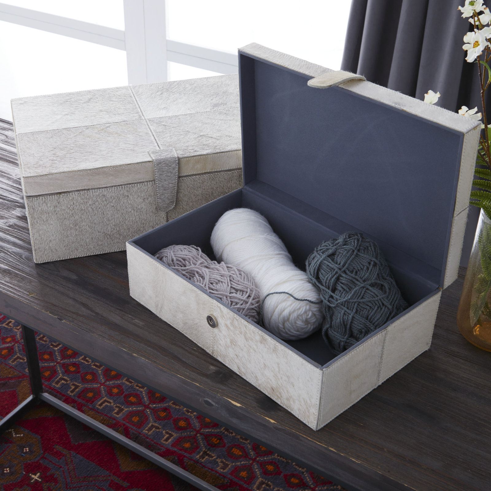 Georgine Leather Hide Box Set, Beige/Gray