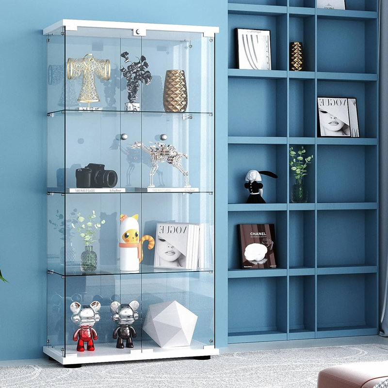 2 Doors Glass Display Cabinet With 4 Shelves