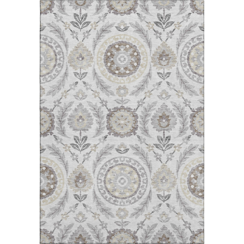 Premium Machine Washable Prisco Silver Rug, Rectangle 9' x 12'