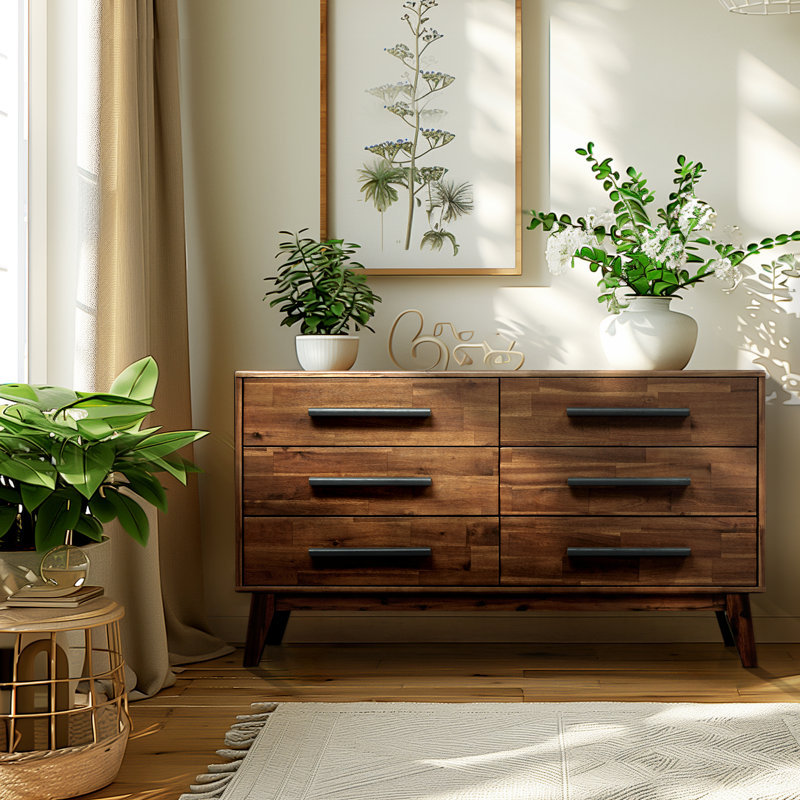Legacy Solid Wood Dresser With 6 Drawers Double Dresser, Walnut