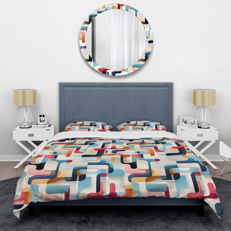 Ensemble de housse de couette en microfibre douce et multicolore à vagues abstraites multicolores, bleu / rouge / orange