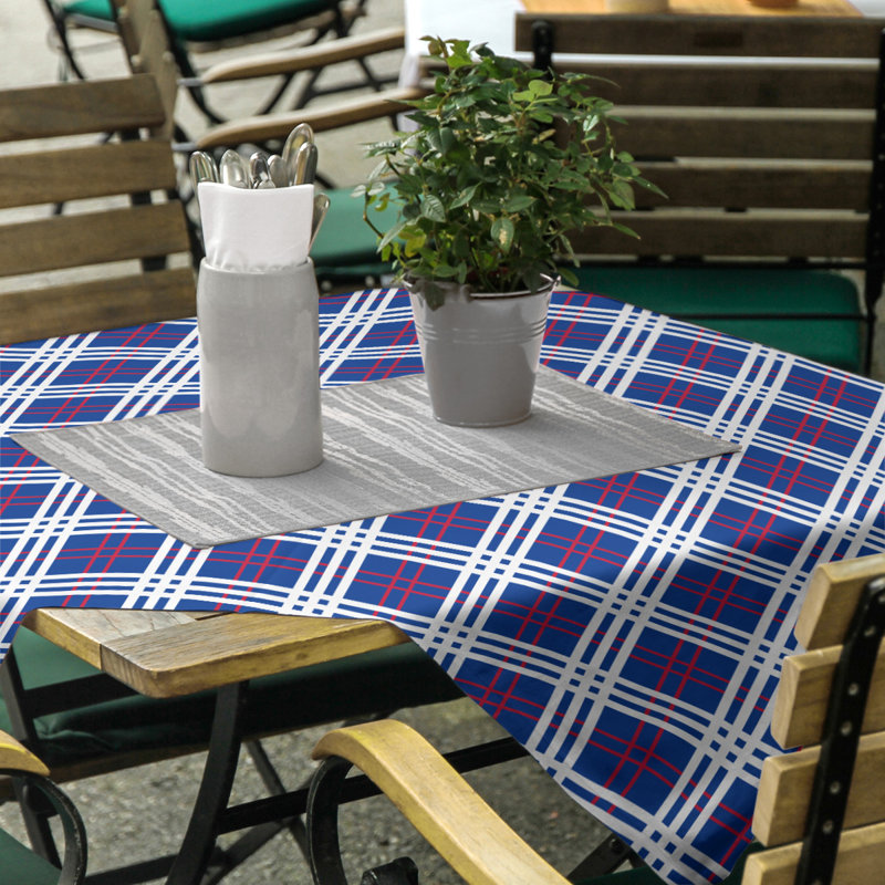 Nappe carrée en mélange de coton à carreaux, Bleu / Rouge / Blanc