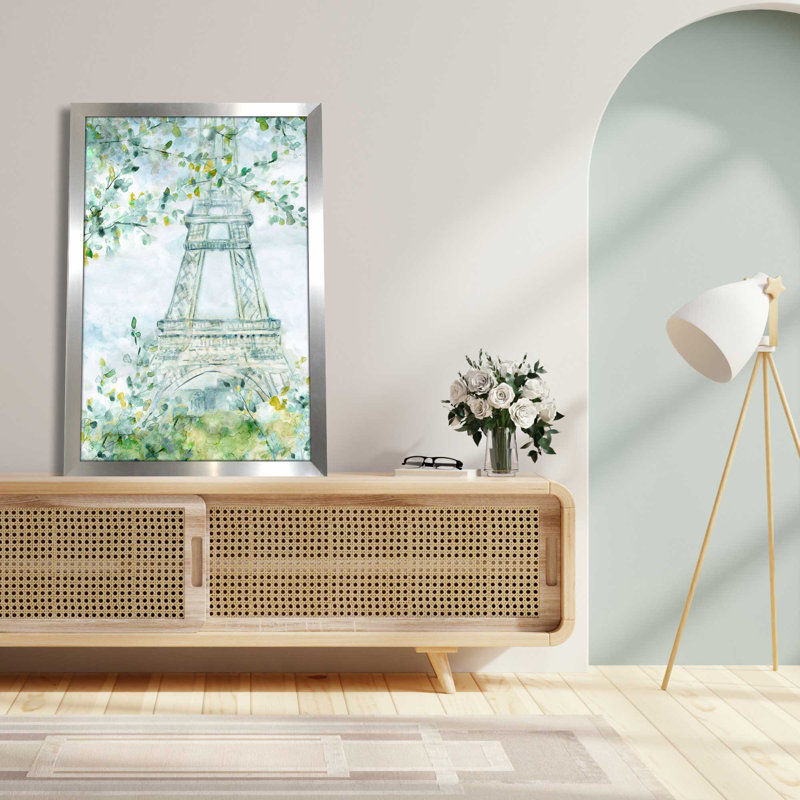 «Paris Blooming» par Carol Robinson - Peinture, L 21,5 po x H 27,5 po, Encadrement argenté