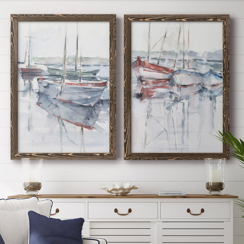 Watercolor Harbor Study I - Toile encadrée de qualité supérieure - prête à être accrochée