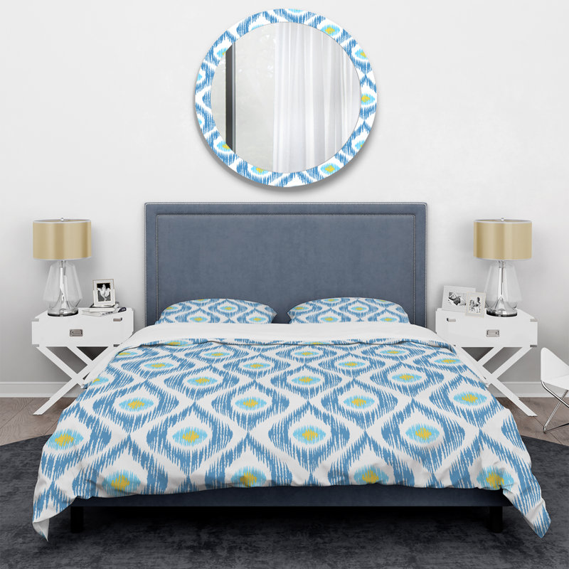 Green Ikat Ogee - Ensemble de housse de couette abstrait - Microfibre de polyester